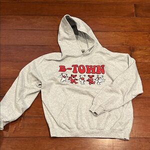 Gildan Gray Hoodie with Red and White Graphic